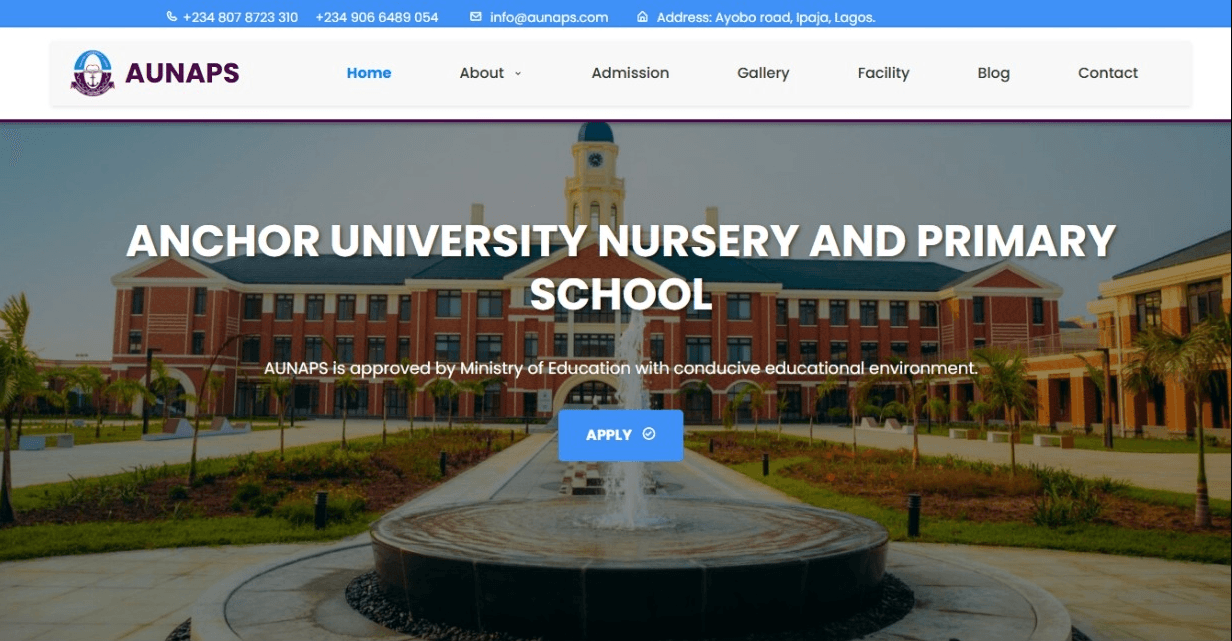 Screenshot of AUNAPS School Website